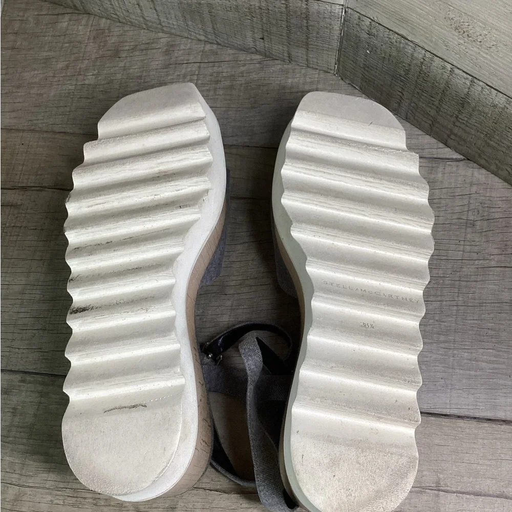 STELLA MCCARTNEY‎ Striped Star Gray Denim Platform Sandals Sz 38 1/2